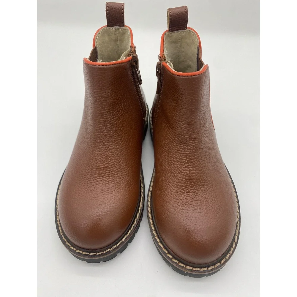 Mini Boden Kids Tan Pebbled Leather Chelsea Boots Orange Trim EU 25 C0680